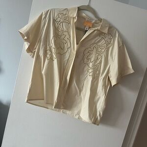 Elegant Cream Blouse with Floral Embroidery